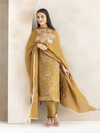 Deep Gold Silk Party Wear Unstitched Suit Set with Heavy Handwork & Aari