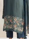 Teal Printed Silk Party Wear Unstitched Suit Set with Designer Neck