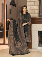 Black Kashmiri Print Winter Wear Unstitched Suit Set with Shawl