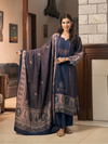 Royal Blue Kashmiri Print Winter Wear Unstitched Suit Set with Shawl