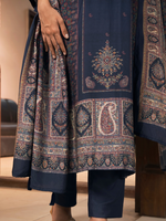 Royal Blue Kashmiri Print Winter Wear Unstitched Suit Set with Shawl