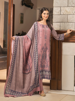 Dusky Pink Kashmiri Print Winter Wear Unstitched Suit Set with Shawl