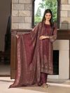 Royal Ruby Kashmiri Print Winter Wear Unstitched Suit Set with Shawl