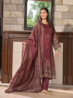 Royal Ruby Kashmiri Print Winter Wear Unstitched Suit Set with Shawl