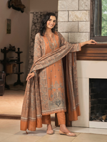 Tangerine Kashmiri Print Winter Wear Unstitched Suit Set with Shawl
