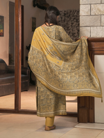 Mustard Kashmiri Print Winter Wear Unstitched Suit Set with Shawl