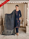 Royal Blue Corduroy Printed Hand-Embroidered Stitched Suit Set