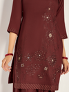 Deep Maroon Pure Wool Hand-Embroidered Unstitched Suit Set