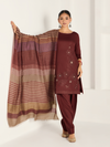 Deep Maroon Pure Wool Hand-Embroidered Unstitched Suit Set