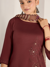 Deep Maroon Pure Wool Hand-Embroidered Unstitched Suit Set
