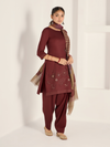 Deep Maroon Pure Wool Hand-Embroidered Unstitched Suit Set