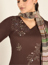 Deep Mocha Pure Wool Hand-Embroidered Unstitched Suit Set