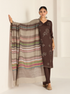 Deep Mocha Pure Wool Hand-Embroidered Unstitched Suit Set