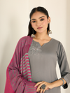 Grey Pure Wool Hand-Embroidered Unstitched Suit Set