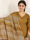 Mustard Pure Wool Hand-Embroidered Unstitched Suit Set