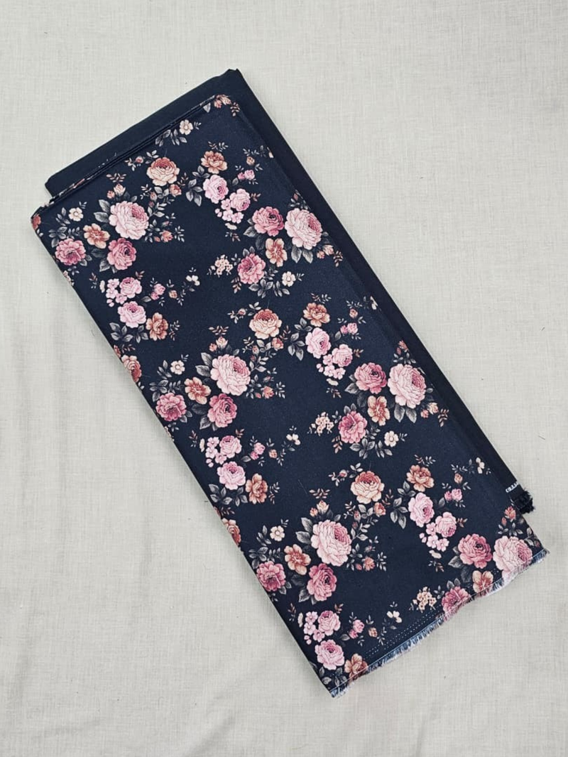 Black Cottswool Matching Printed 2-Piece Suit Set