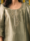 Olive Jamawar Silk Stitched Suit Set with Golden Embroidery