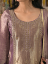 Dusky Plum Jamawar Silk Stitched Suit Set with Golden Embroidery