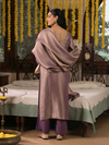 Dusky Plum Jamawar Silk Stitched Suit Set with Golden Embroidery