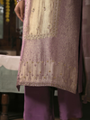 Dusky Plum Jamawar Silk Stitched Suit Set with Golden Embroidery