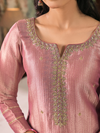 Dusky Pink Jamawar Silk Unstitched Suit Set with Golden Embroidery