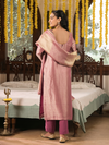 Dusky Pink Jamawar Silk Unstitched Suit Set with Golden Embroidery