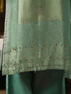Teal Green Jamawar Silk Stitched Suit Set with Golden Embroidery