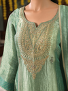 Teal Green Jamawar Silk Stitched Suit Set with Golden Embroidery