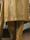 Gold Mustard Jamawar Silk Unstitched Suit Set with Golden Embroidery
