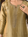 Gold Mustard Jamawar Silk Unstitched Suit Set with Golden Embroidery
