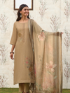 Beige Printed Cottswool Embroidered Unstitched Suit Set with Shawl