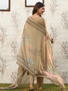 Beige Printed Cottswool Embroidered Unstitched Suit Set with Shawl