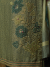 Olive Green Printed Cottswool Hand-Embroidered Unstitched Suit Set with shawl