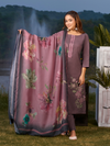 Dusky Pink Printed Cottswool Embroidered Unstitched Suit Set with Shawl