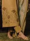 Mustard Printed Embroidered Cottswool Unstitched Suit Set with Shawl