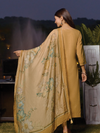 Mustard Printed Embroidered Cottswool Unstitched Suit Set with Shawl