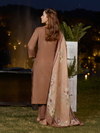 Mocha Printed Cottswool Embroidered Unstitched Suit Set with Shawl