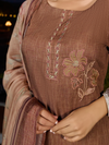 Mocha Printed Cottswool Embroidered Unstitched Suit Set with Shawl