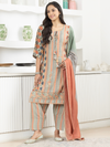 Coral Peach Soft Muslin Printed Unstitched Suit Set