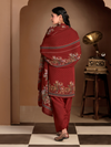 Deep Red Organza Printed Aari-Embroidered Unstitched Suit Set