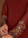 Deep Red Organza Printed Aari-Embroidered Unstitched Suit Set