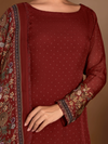 Deep Red Organza Printed Aari-Embroidered Unstitched Suit Set