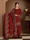 Deep Red Organza Printed Aari-Embroidered Unstitched Suit Set