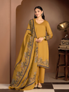 Mustard Organza Printed Aari-Embroidered Unstitched Suit Set