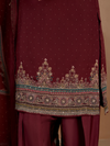 Dark Reddish-Purple Organza Printed Aari-Embroidered Unstitched Suit Set