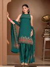 Pine-Green Organza Printed Aari-Embroidered Unstitched Suit Set
