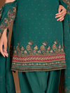 Pine-Green Organza Printed Aari-Embroidered Unstitched Suit Set