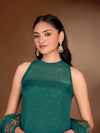 Pine-Green Organza Printed Aari-Embroidered Unstitched Suit Set