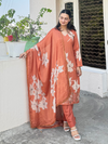 Tangerine Printed Cottswool Hand-Embroidered Unstitched Suit Set