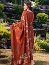 Rust Organza Printed Hand-Embroidered Unstitched Suit Set